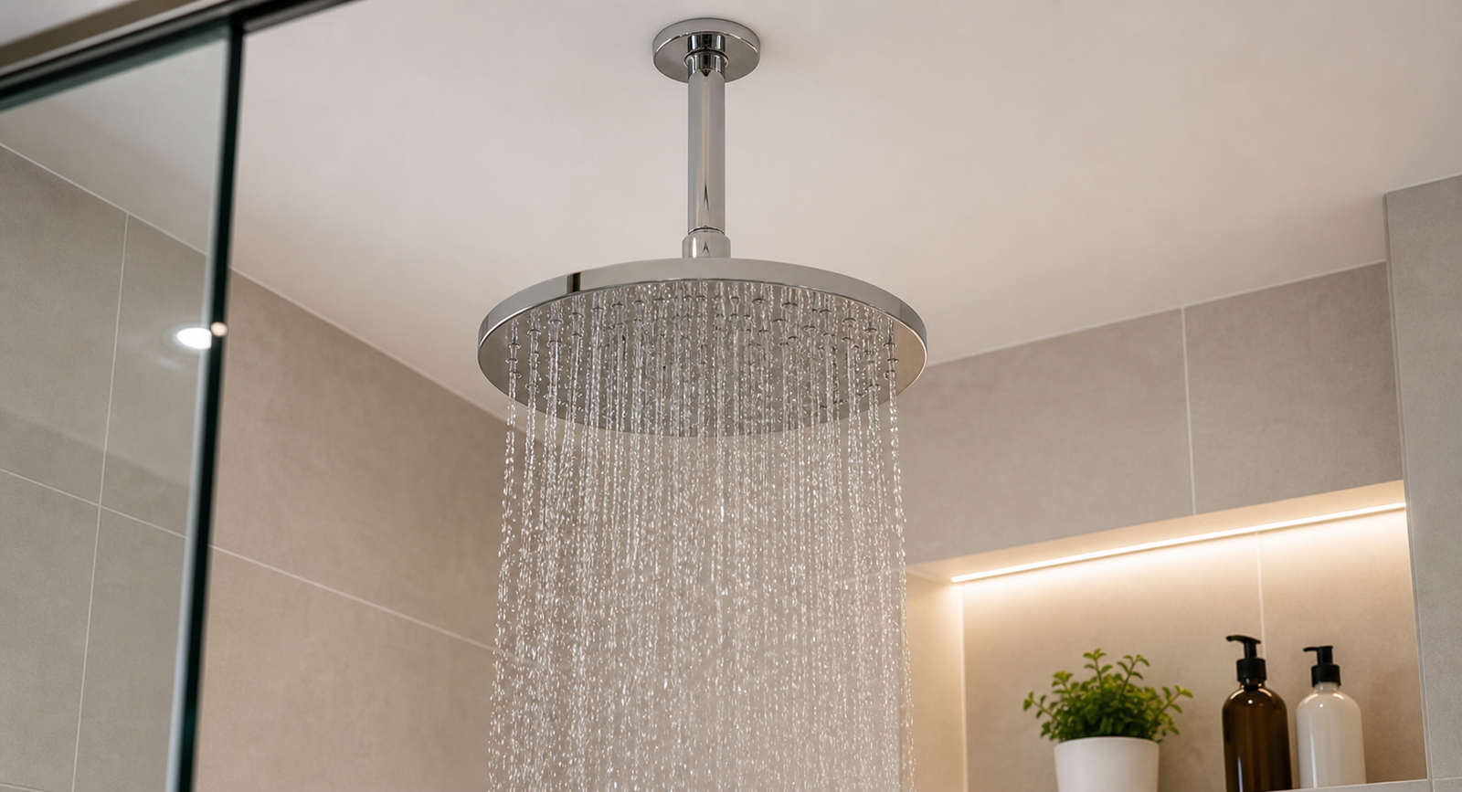Área de banho com revestimento moderno para instalar nicho