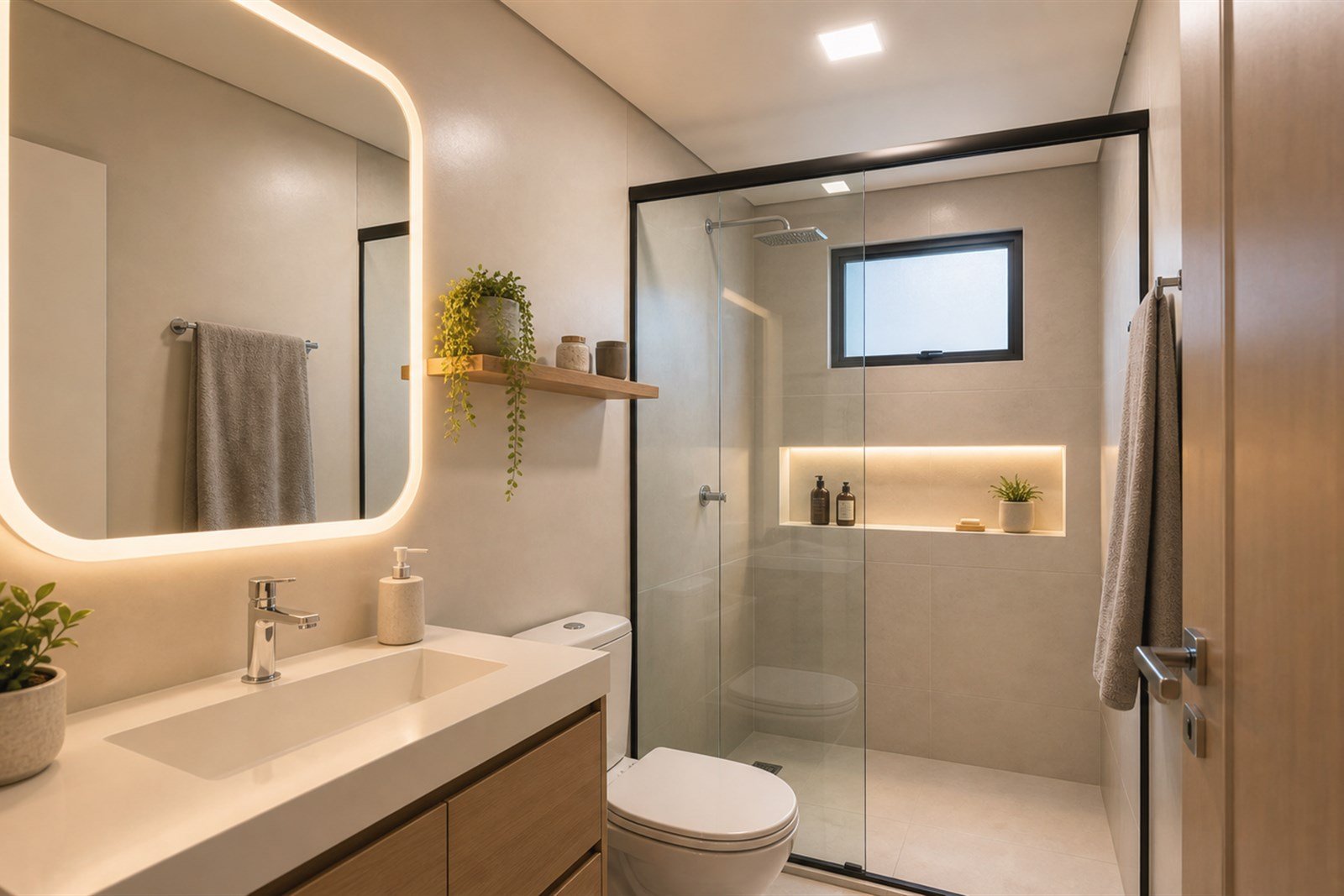 Detalhe de estilo hotel em banheiro planejado