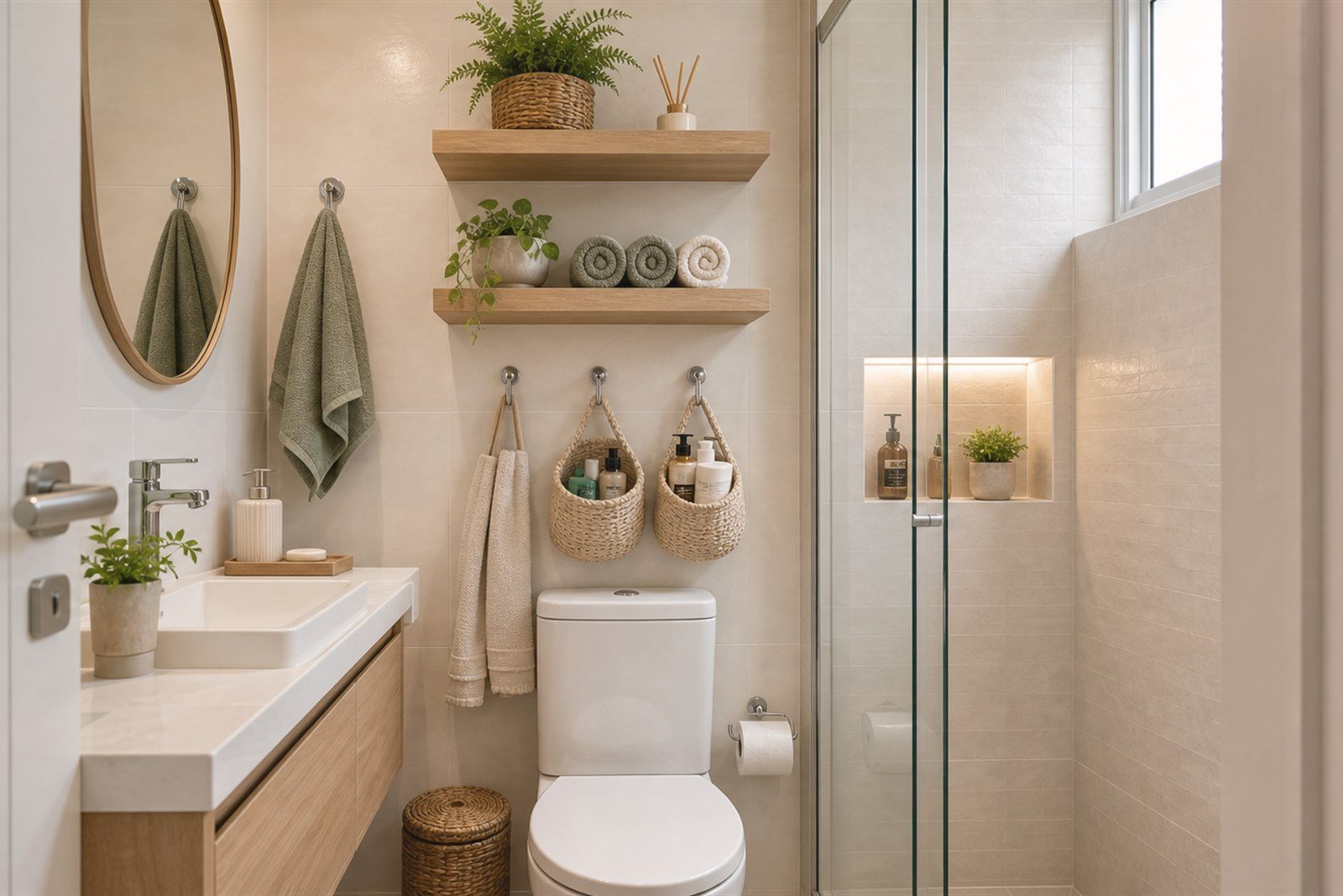 Banheiro com solução prática para estilo hotel